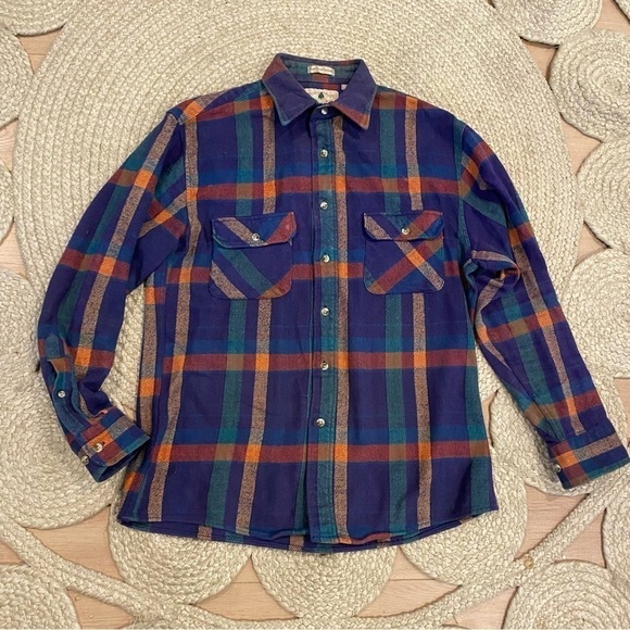 Northwest Territory single needle tailoring flannel plaid mens Medium blue - Picture 1 of 5